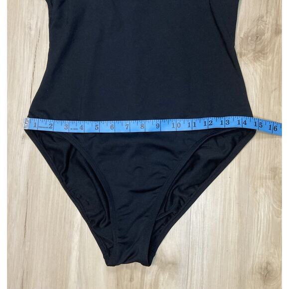 La Blanca L One Piece Swimsuit Black w White Trim & Tiny Bow Size 12 / L - Picture 8 of 12